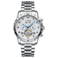 Men's silver steel belt automatic perpetual calendar mechanical watch with business style