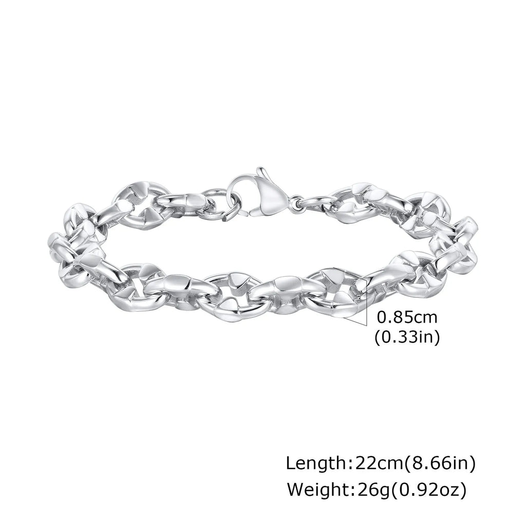 Stainless steel geometric chain bracelet for men with thick links and hip hop style