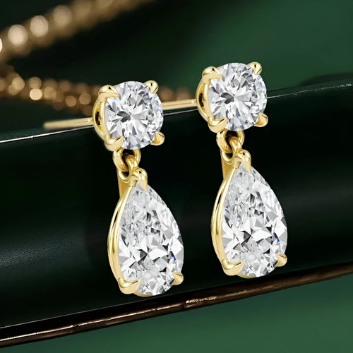 925 sterling silver water drop moissanite stud earrings with geometric design in gold or silver plate