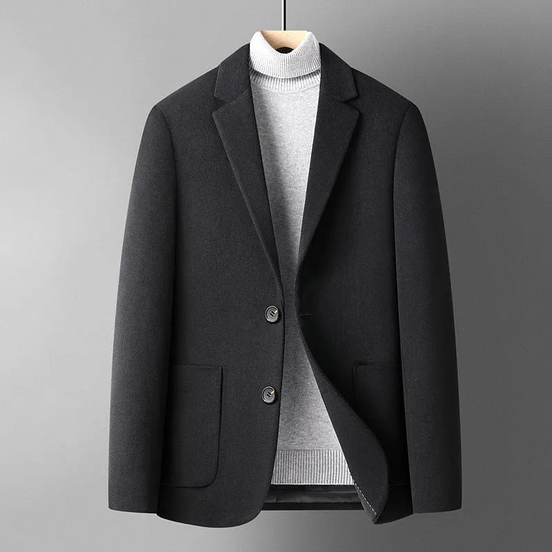 Men's slim-fit grey wool suit jacket for autumn and winter wear