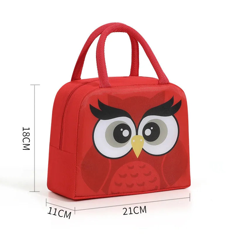 Cartoon insulated lunch box bag with thick aluminium foil lining and Oxford cloth exterior in one of seven character designs.