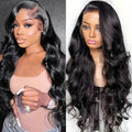 Black lace front wig with big wave pattern in high temperature chemical fibre material