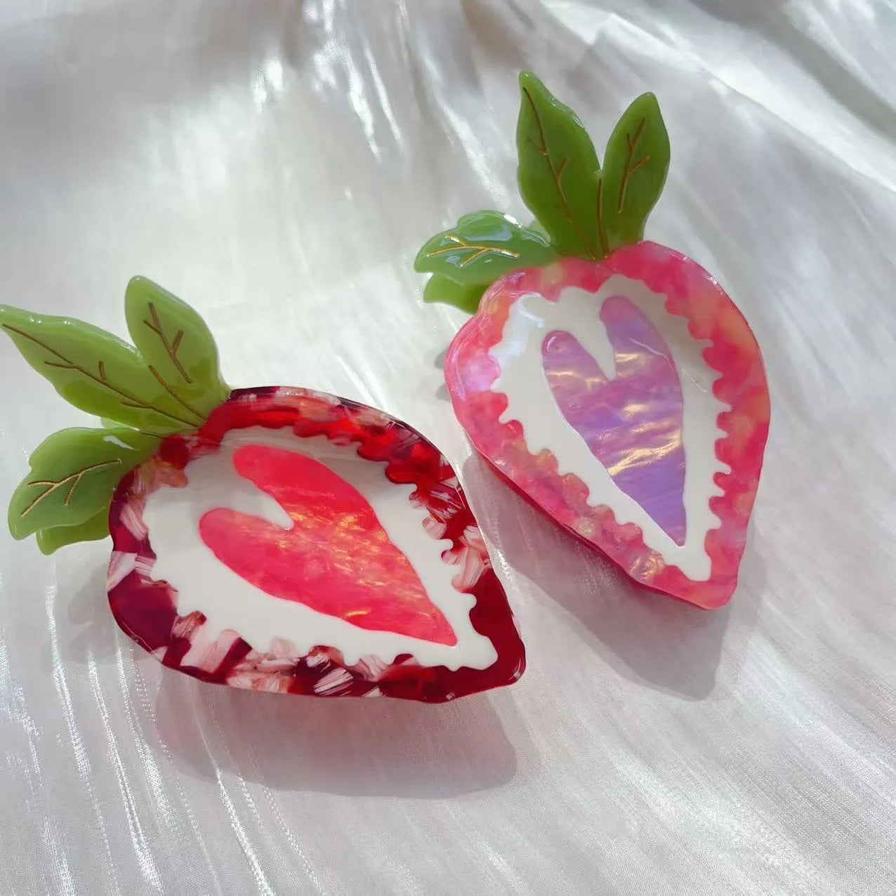 Strawberry hairpin for girls in red or pink colour with handmade pastoral style