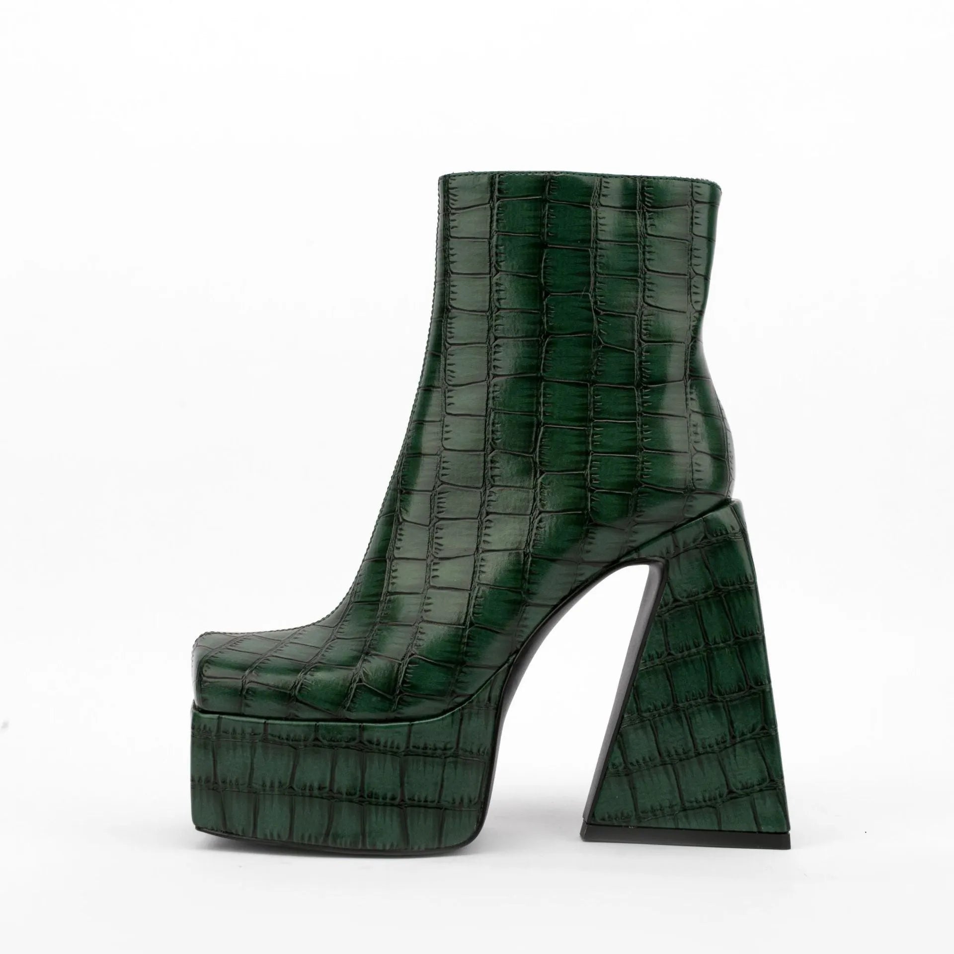 Women's high heel ankle boot in artificial PU, shown in a solid colour with a heel over 8cm high.