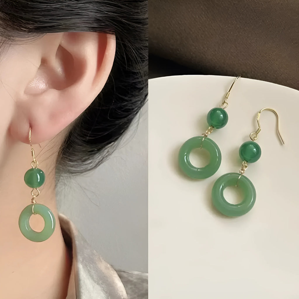 Green Chinese-style geometric peace buckle accessory set with zinc alloy earrings
