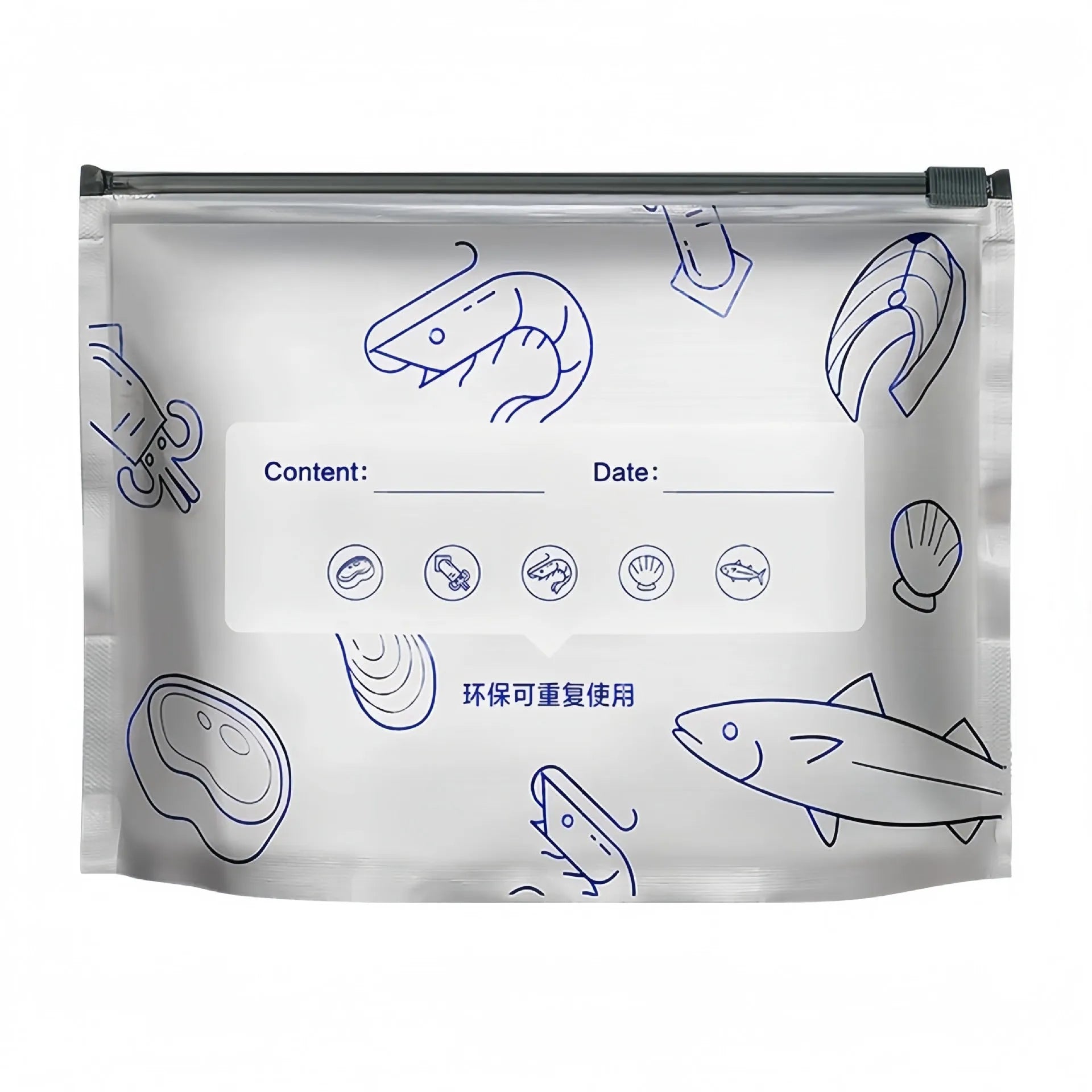 Aluminium foil sealed storage bags in three sizes for food preservation