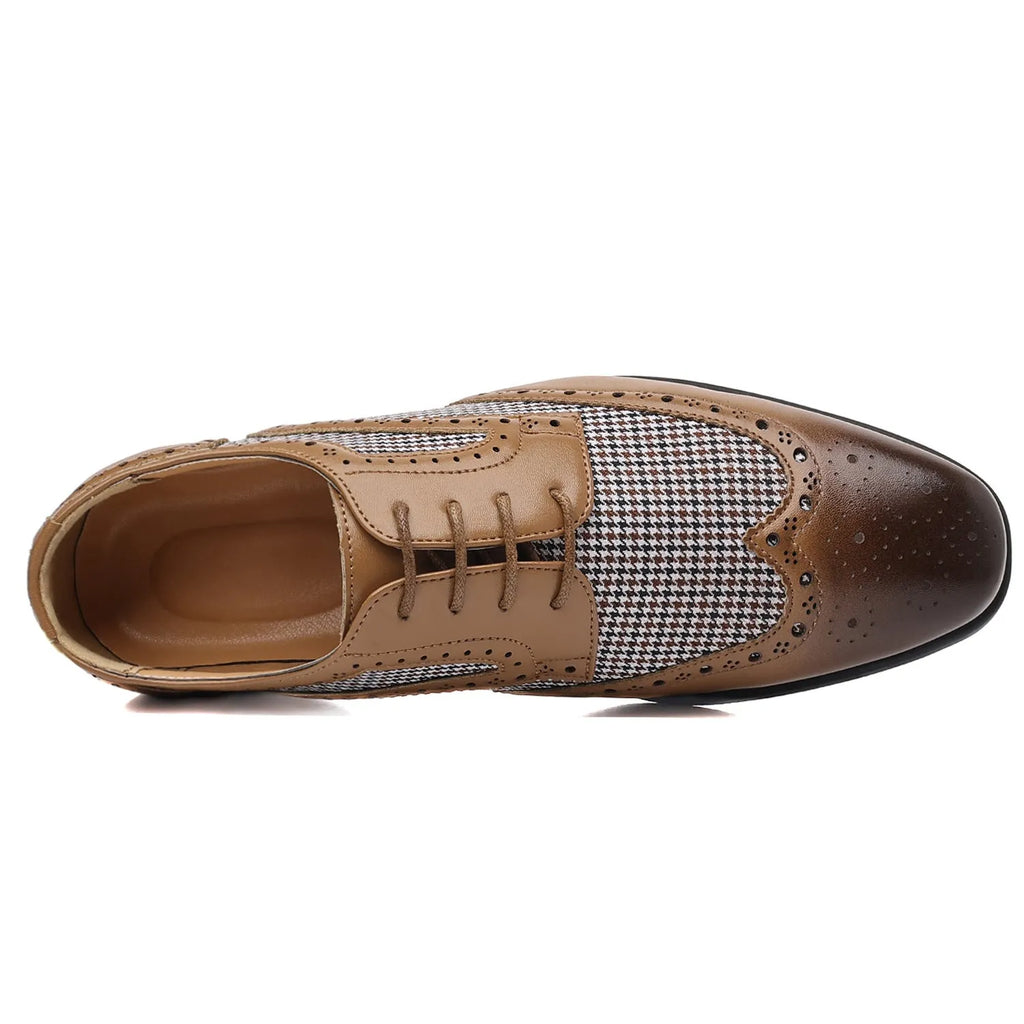 Men's black houndstooth plaid casual shoes with canvas upper, square toe, and rubber sole