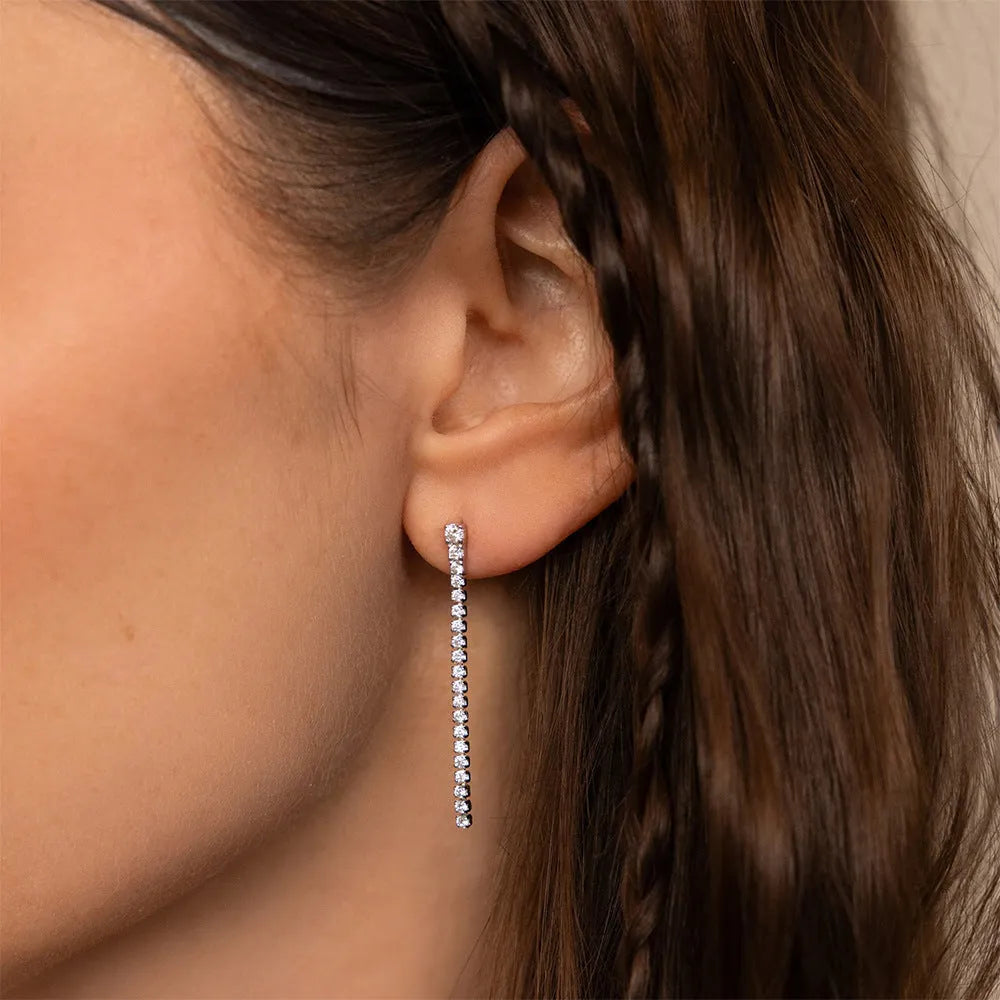 Women's geometric stainless steel zircon earrings with Chinese style design in gold and steel colour options