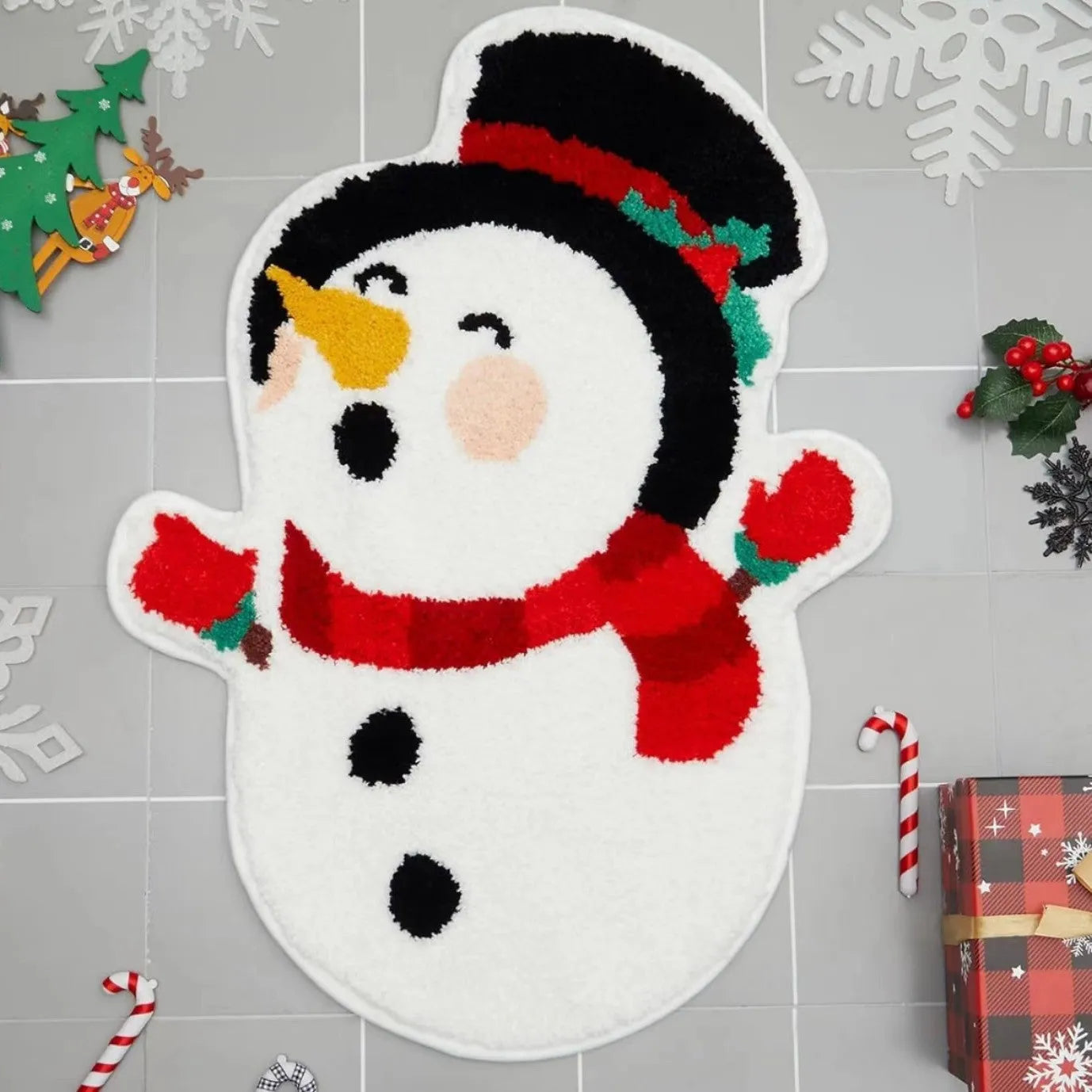 Christmas geometric pattern hallway mat with non-slip backing in multiple size options