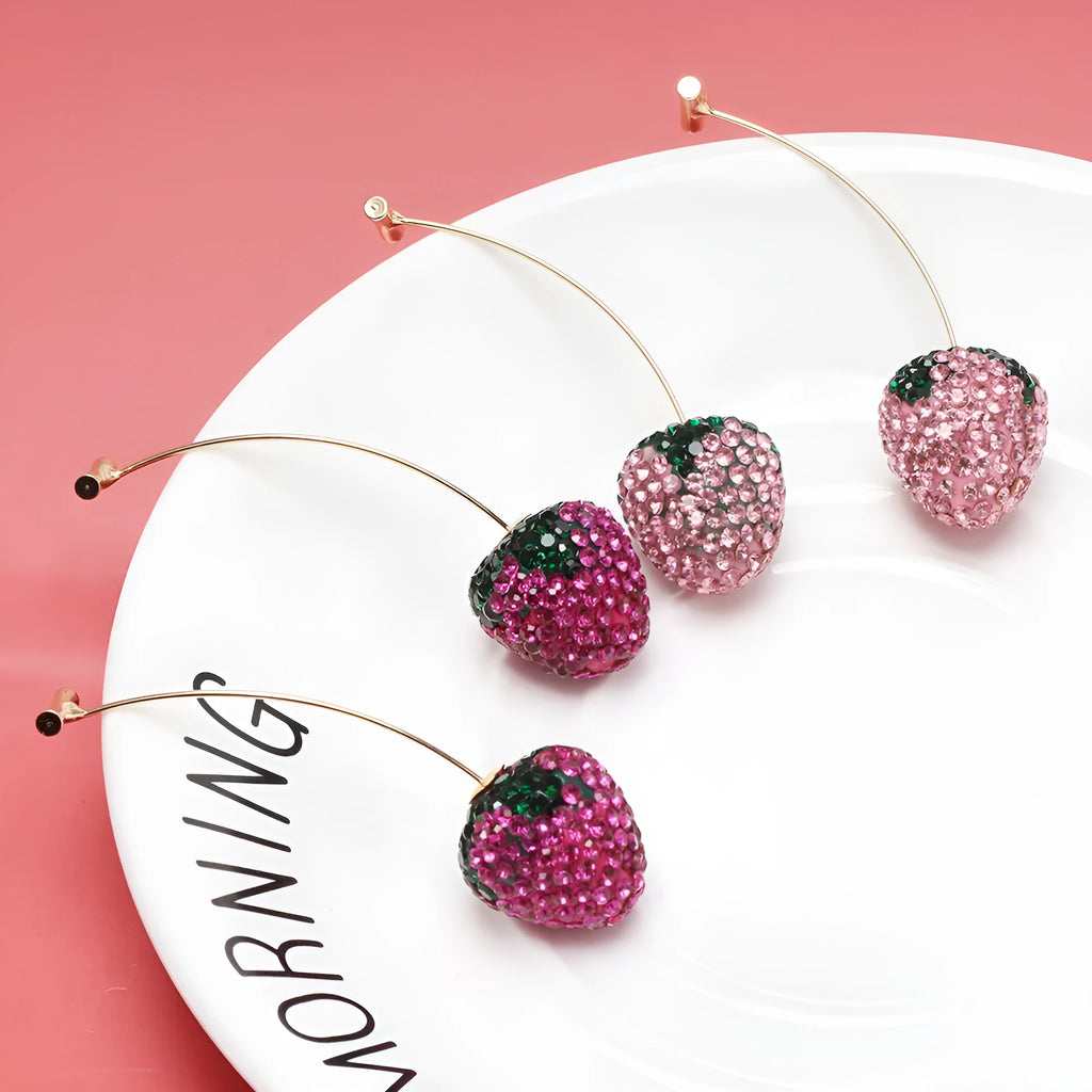 Geometric strawberry earrings with spot drill texture in C659 red zinc alloy