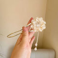 Purple and white peony flower tassel U-shaped hairpin with alloy construction