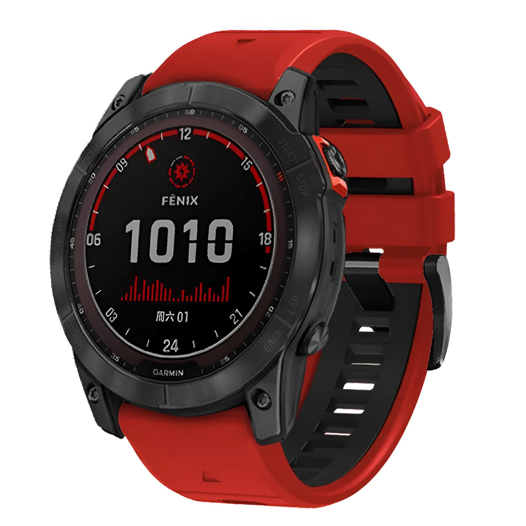 Fenix87pro6 two-colour quick release silicone watch strap for Garmin Fenix models in Army Green Black.