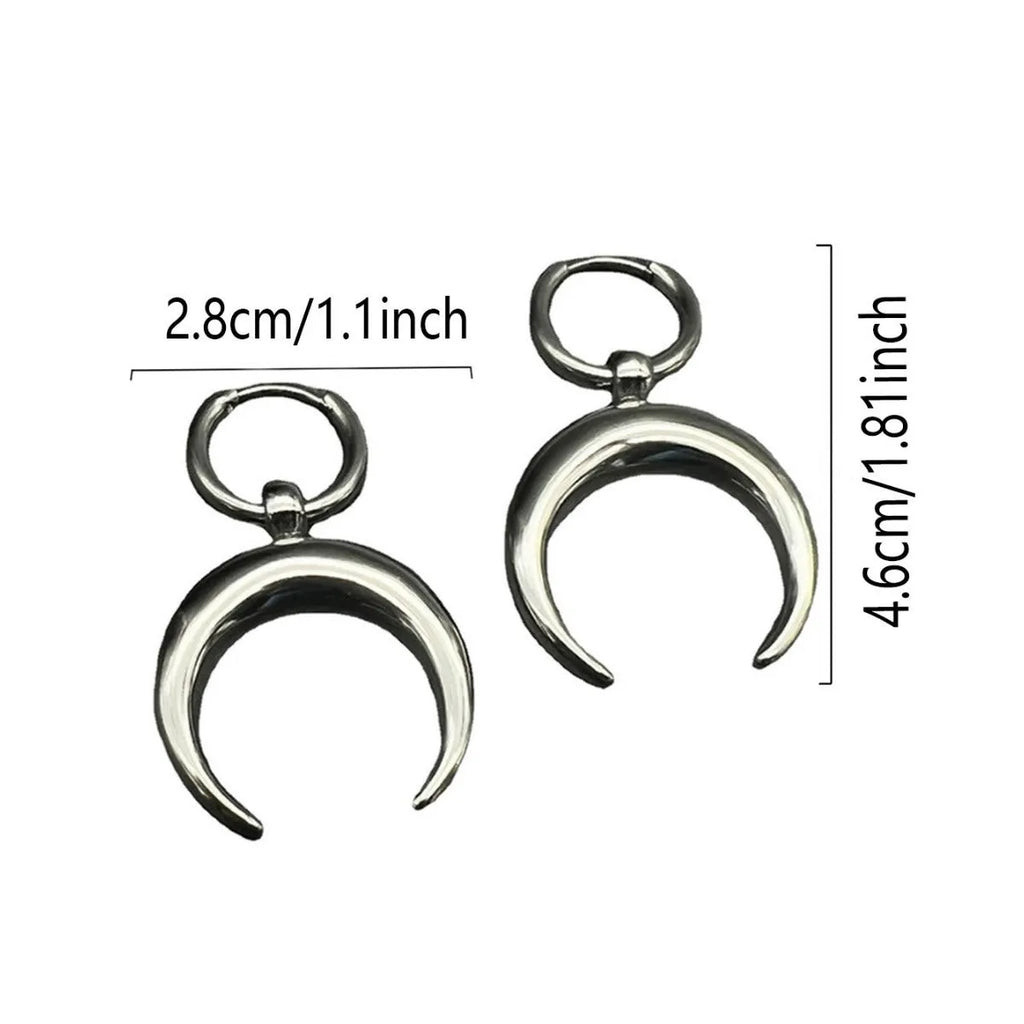 Silver 18K plated alloy gothic moon hoop earrings with geometric punk design