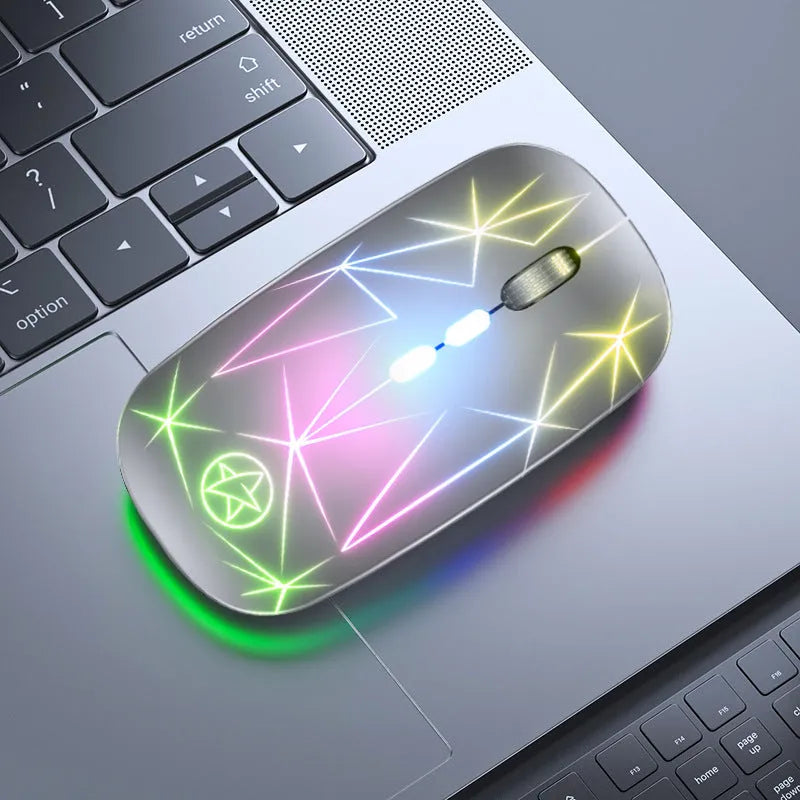 Star black dual-mode Bluetooth wireless mouse with metal roller wheel and 5 buttons