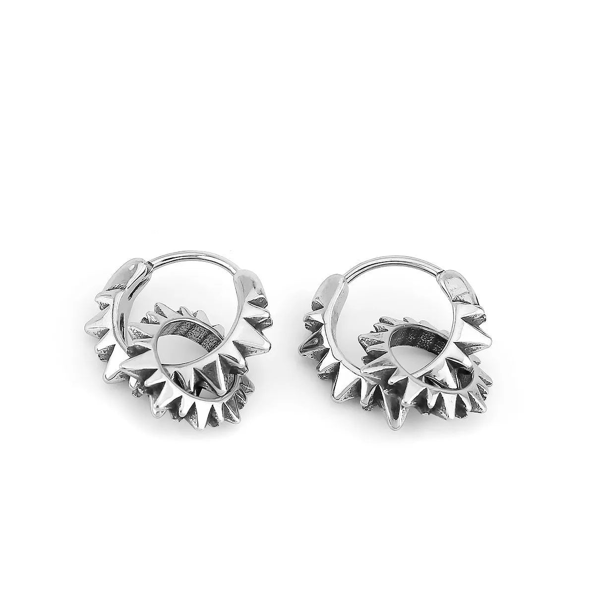 Polished stainless steel round ring earrings with retro European American style
