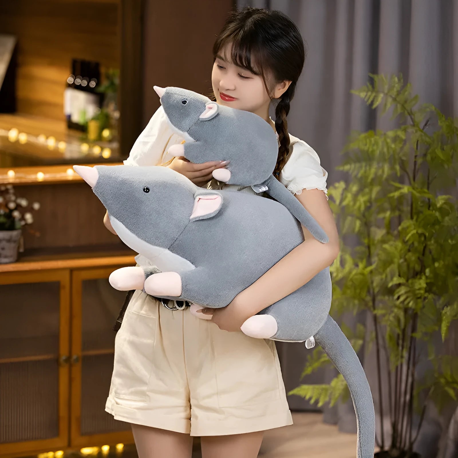 Cartoon mouse doll plush toy in three sizes: 32cm, 50cm, and 100cm.
