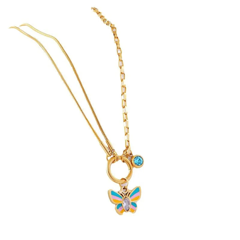 Gold butterfly jewellery set with titanium steel necklace and bracelet featuring animal zodiac design