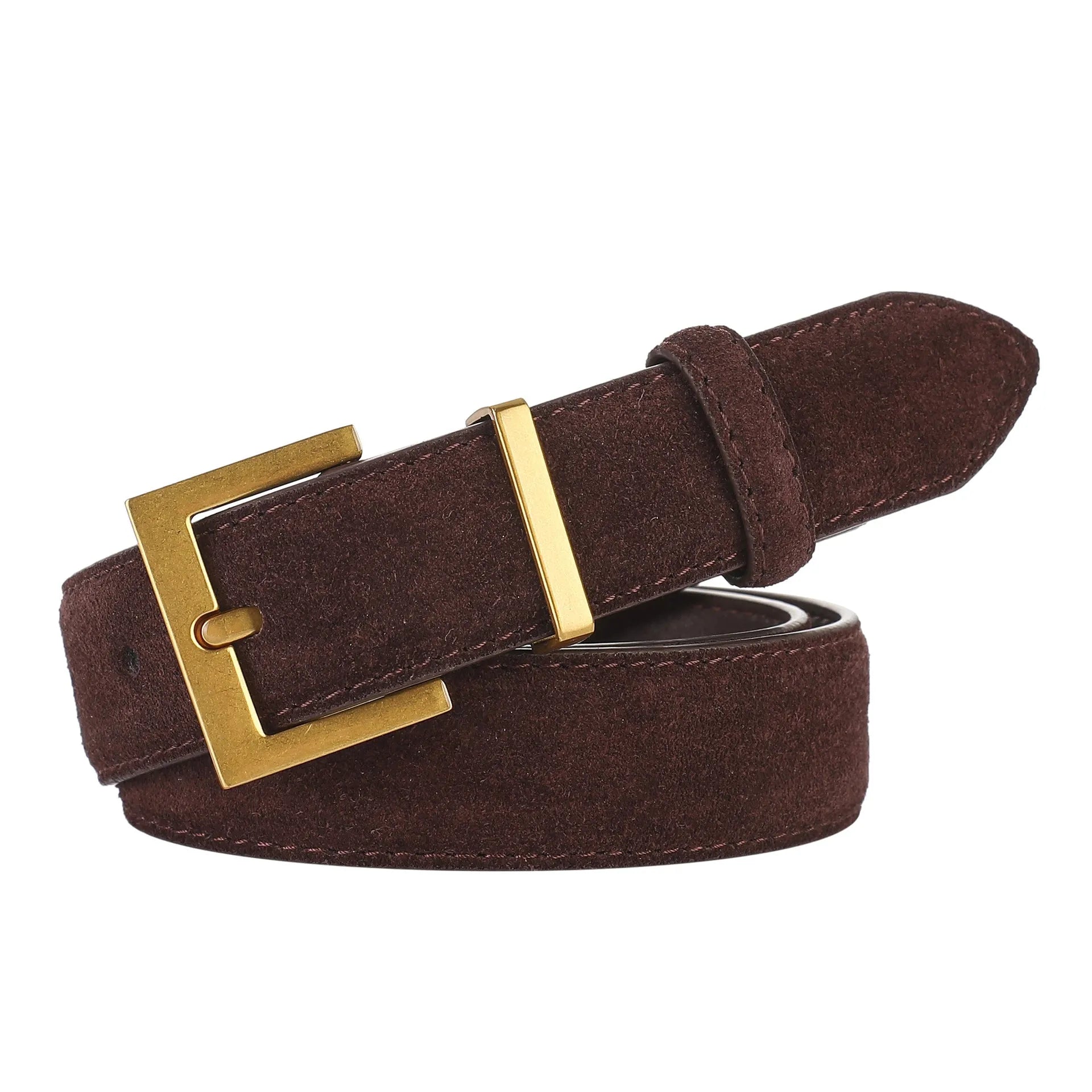 Ladies' leather belt with pin buckle fastening in genuine cowhide leather showing quadrilateral styling details