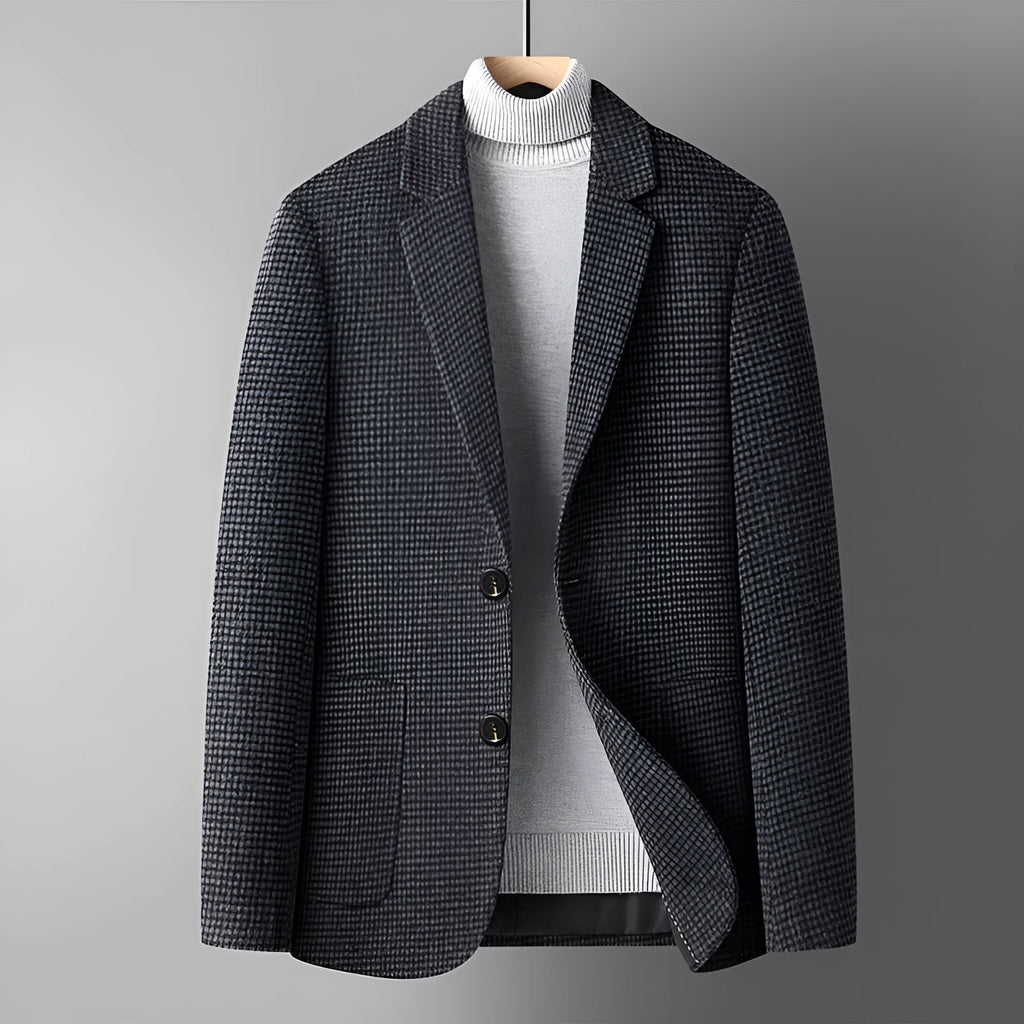 Men's slim-fit grey wool suit jacket for autumn and winter wear