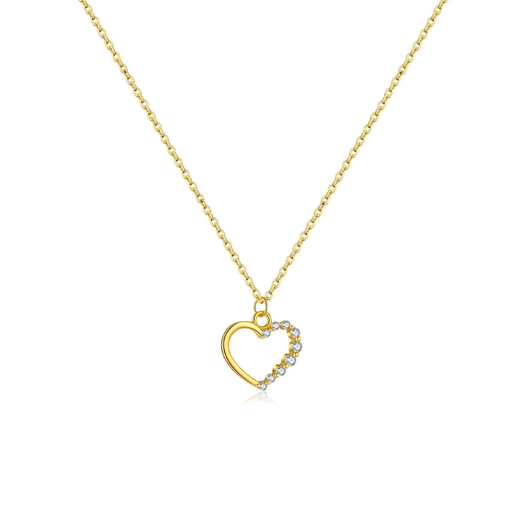 Sterling silver hollow heart necklace with regular chain in silver tone