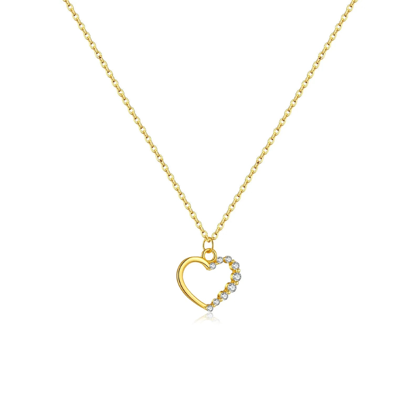 Sterling silver hollow heart necklace with regular chain in silver tone