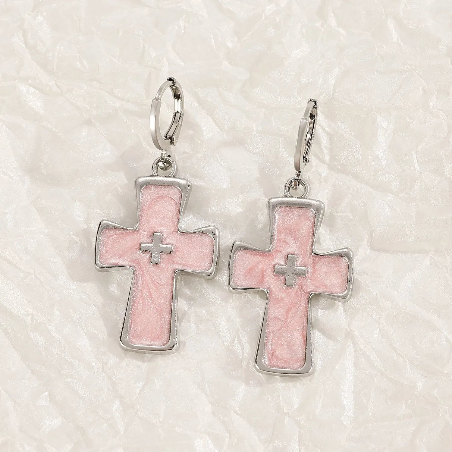 Women's alloy cross crystal earrings in white, bright black, and antique silver colours with geometric animal designs
