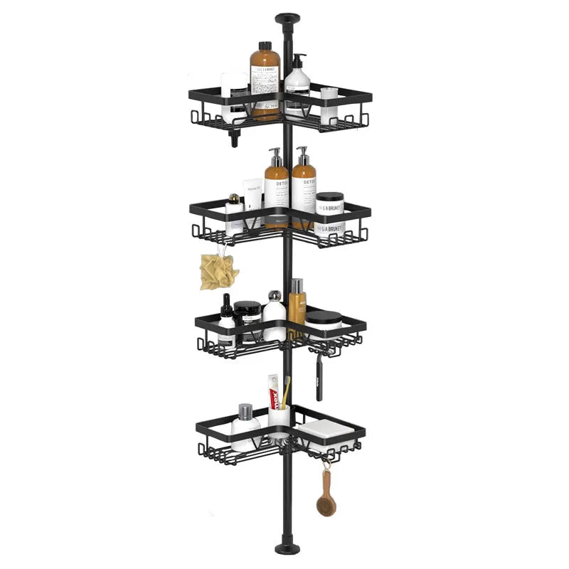 Stainless steel retractable bathroom storage rack with four shelves