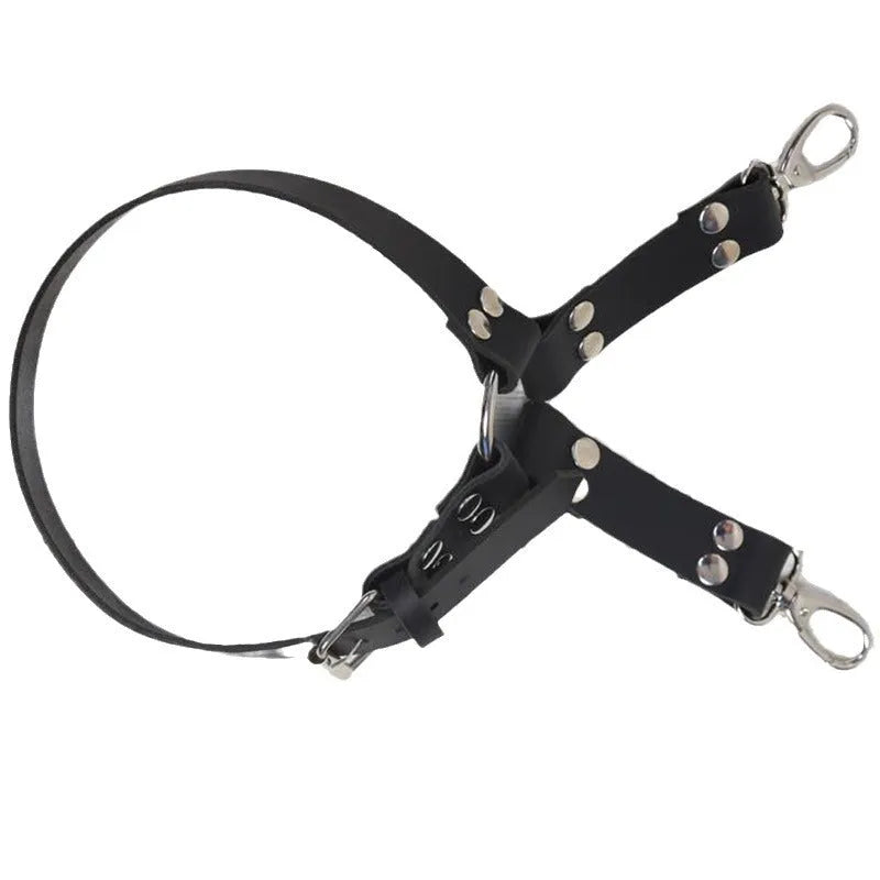 Black leggings with leather accessories and trim detailing in PU leather material