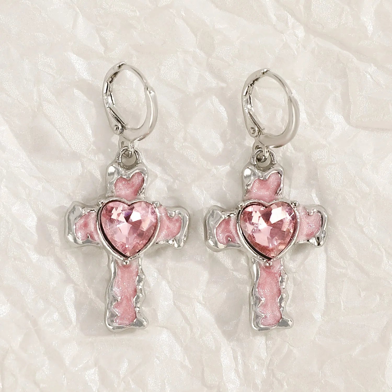 Women's alloy cross crystal earrings in white, bright black, and antique silver colours with geometric animal designs