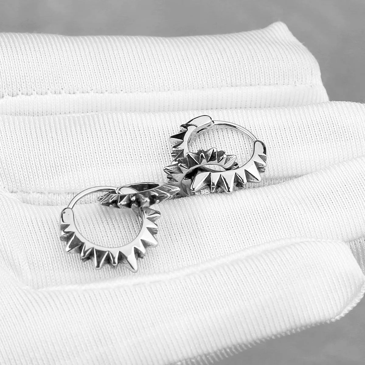 Polished stainless steel round ring earrings with retro European American style