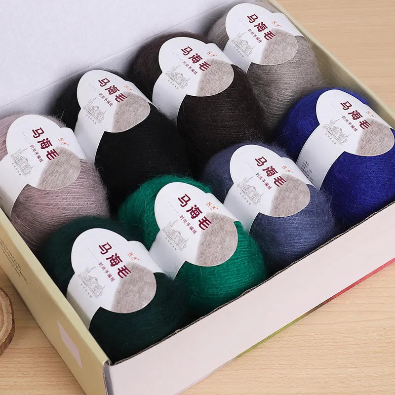 Hand-woven mohair wool ball for DIY scarf knitting projects in multiple colour options
