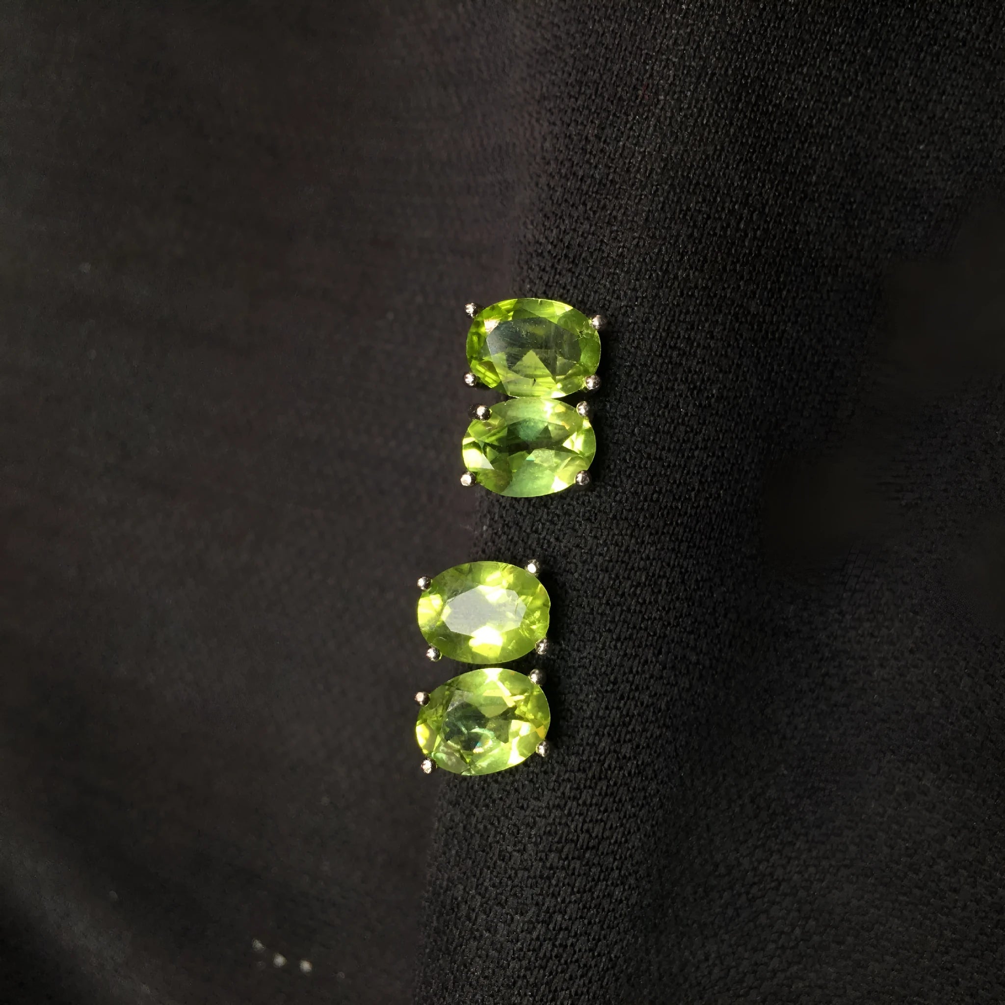 Natural grass green olivine faceted stud earrings in S925 silver, oval stone 6x8mm