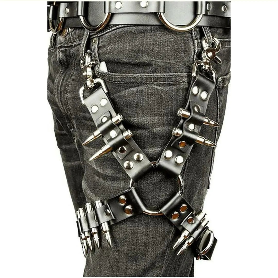 Black leggings with leather accessories and trim detailing in PU leather material