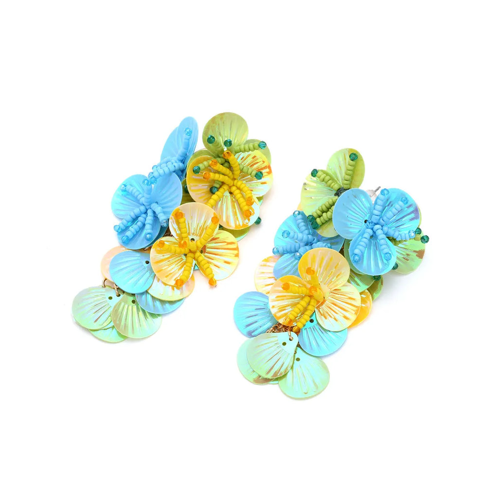 Handmade beaded flower earrings in European American exaggerated dopamine style with floral design