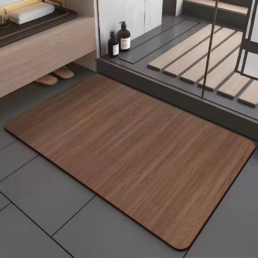 American style wood grain patterned diatom ooze bathroom floor mat in square shape