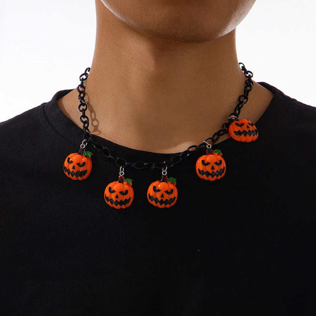 Halloween ghost pumpkin necklace with acrylic pendant in mixed colour 06705 on regular chain