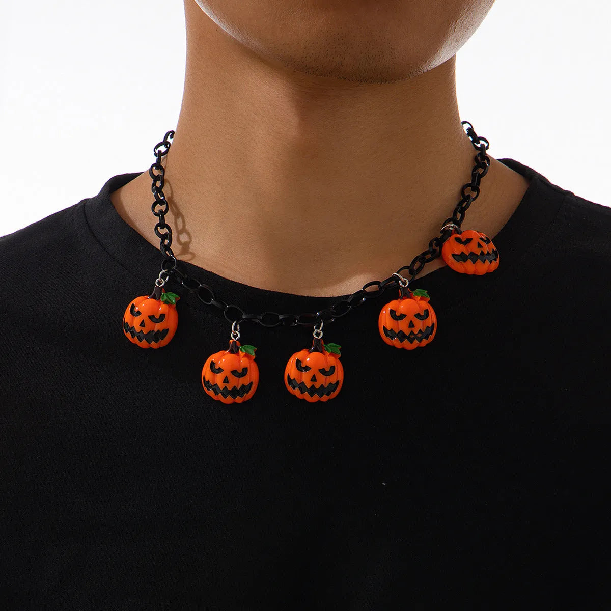 Halloween ghost pumpkin necklace with acrylic pendant in mixed colour 06705 on regular chain