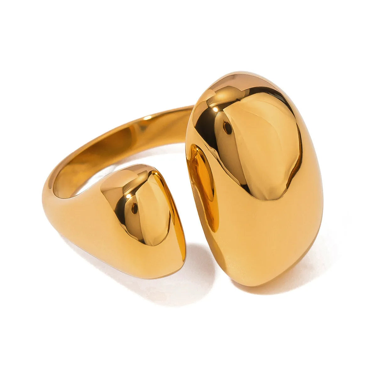 Women's exaggerated open geometric ring in stainless steel with electroplated finish.