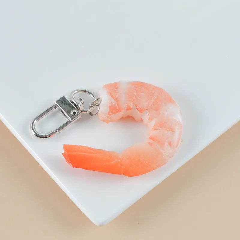 White simulation shrimp keychain pendant with door buckle, made from PVC.