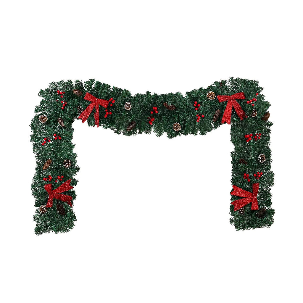 Christmas decorative rattan cane with pine cones and a red bow, available with or without integrated LED lights