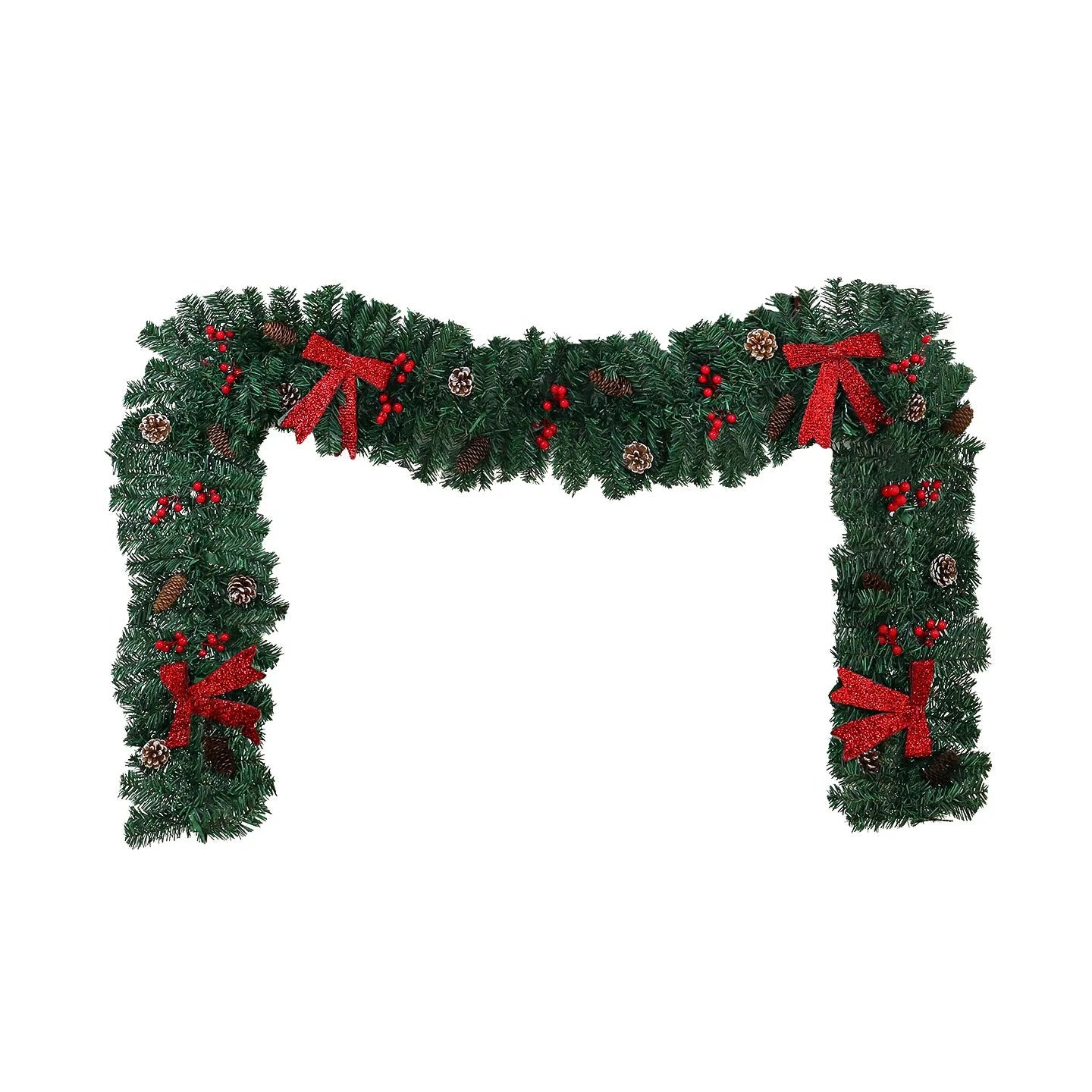 Christmas decorative rattan cane with pine cones and a red bow, available with or without integrated LED lights