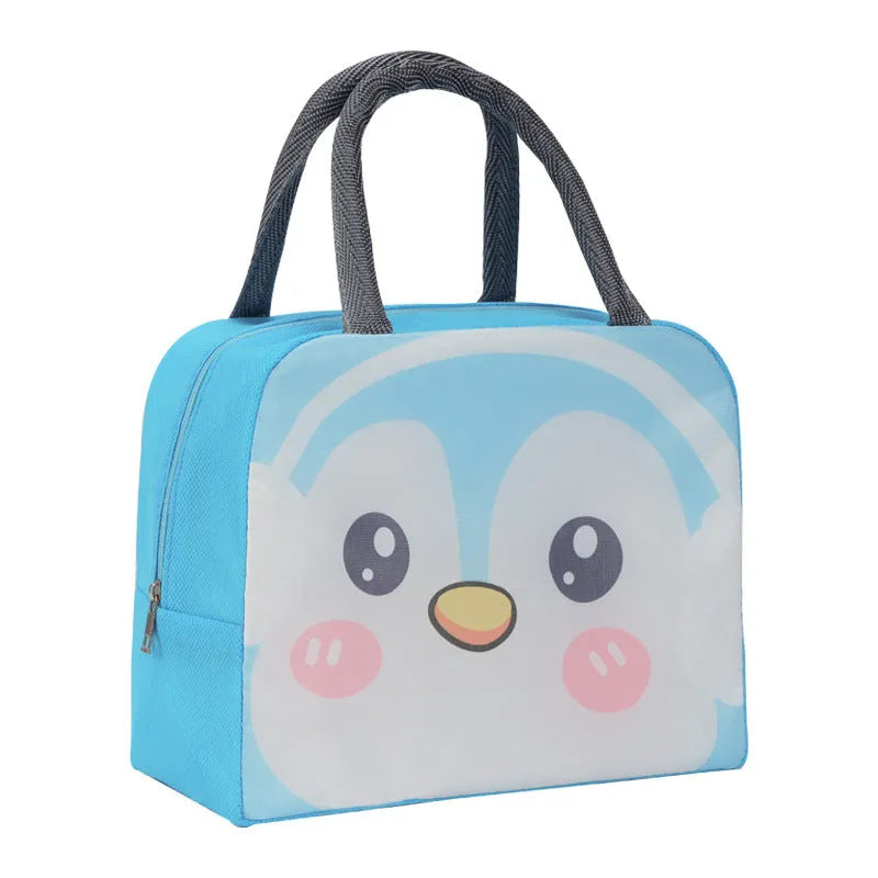 Cartoon insulated lunch box bag with thick aluminium foil lining and Oxford cloth exterior in one of seven character designs.