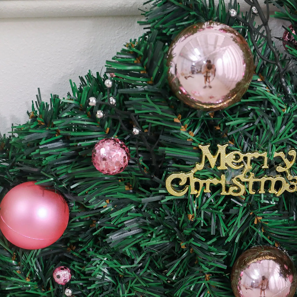 2.7-metre pink small fruit Christmas rattan garland with optional LED lighting for indoor decoration