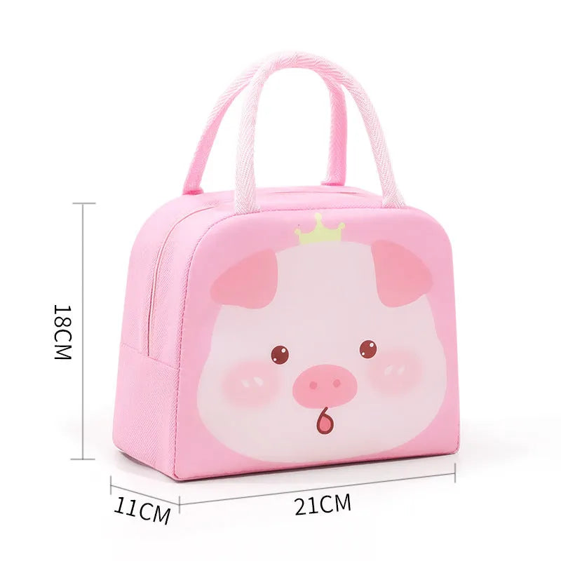 Cartoon insulated lunch box bag with thick aluminium foil lining and Oxford cloth exterior in one of seven character designs.