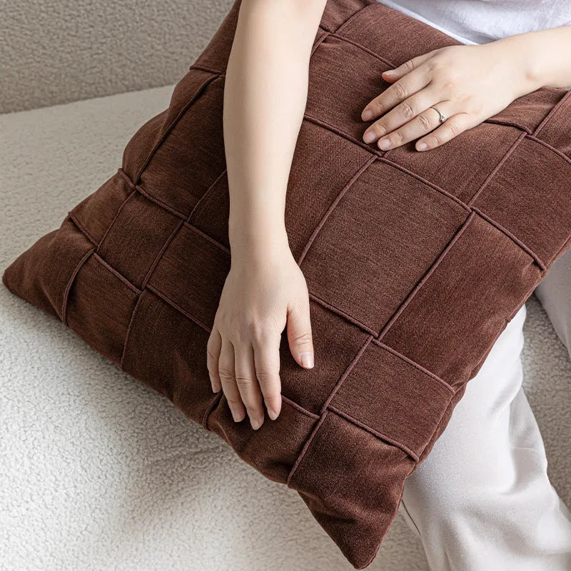 Chenille woven square cushion in beige, black, orange, or other colours, 50x50cm with feather velvet filler