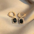 Geometric quadrilateral black zircon French Court drop earrings in E2506 black copper construction