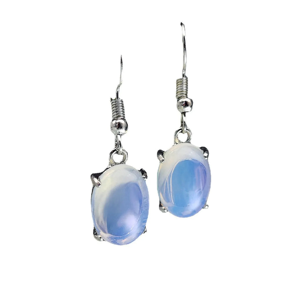 Opal earrings with retro moonstone cross design in drop shape and electroplated alloy construction
