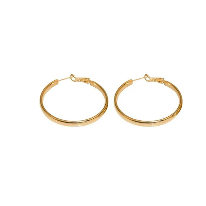 Gold and silver 40mm copper circle hoop earrings with electroplated finish