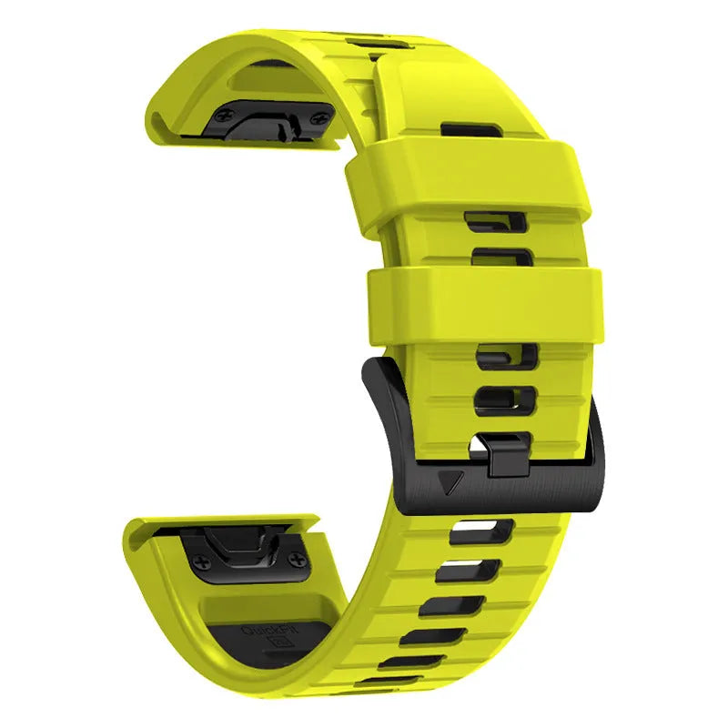 Fenix87pro6 two-colour quick release silicone watch strap for Garmin Fenix models in Army Green Black.