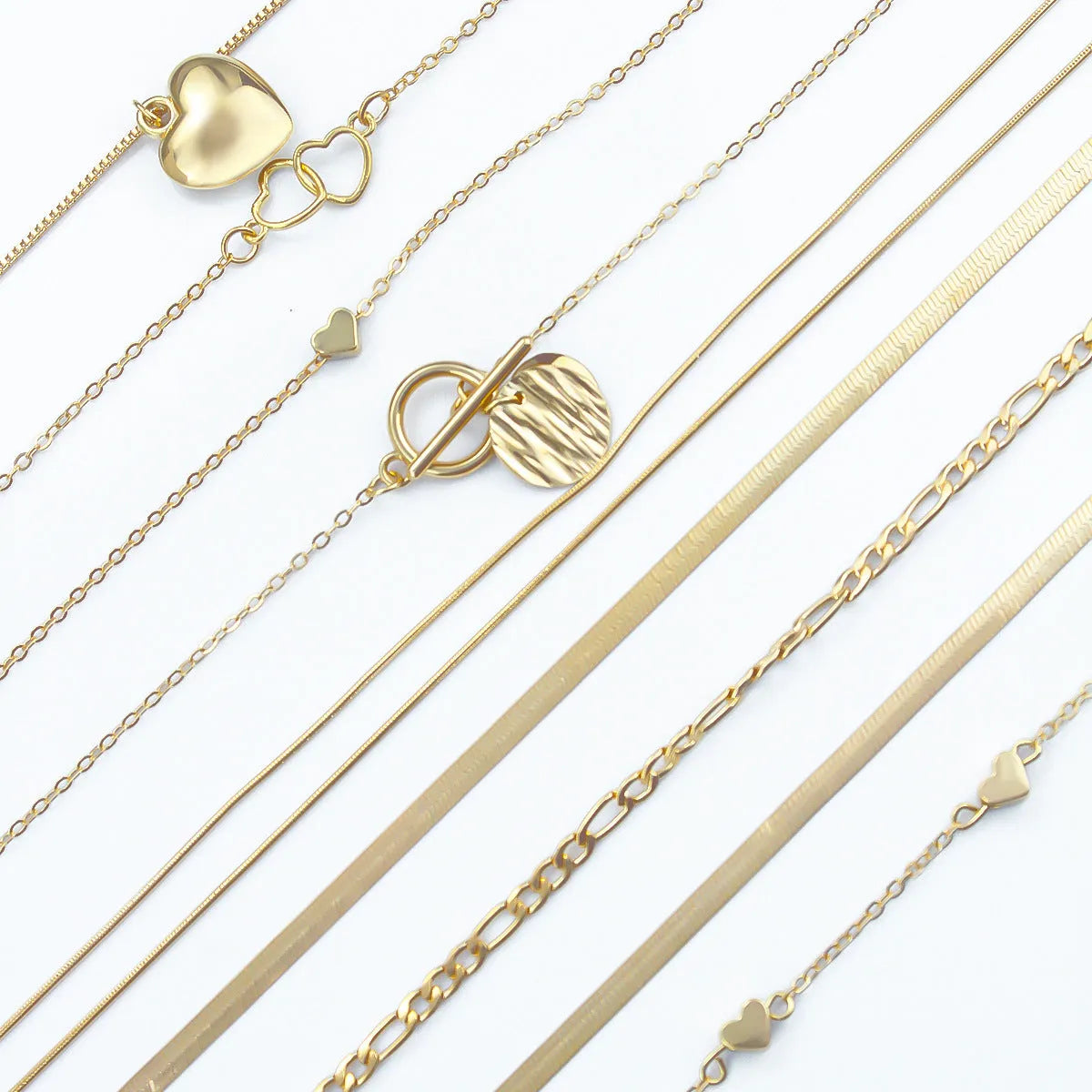 10 piece gold necklace set with snake bone chain and alloy pendants